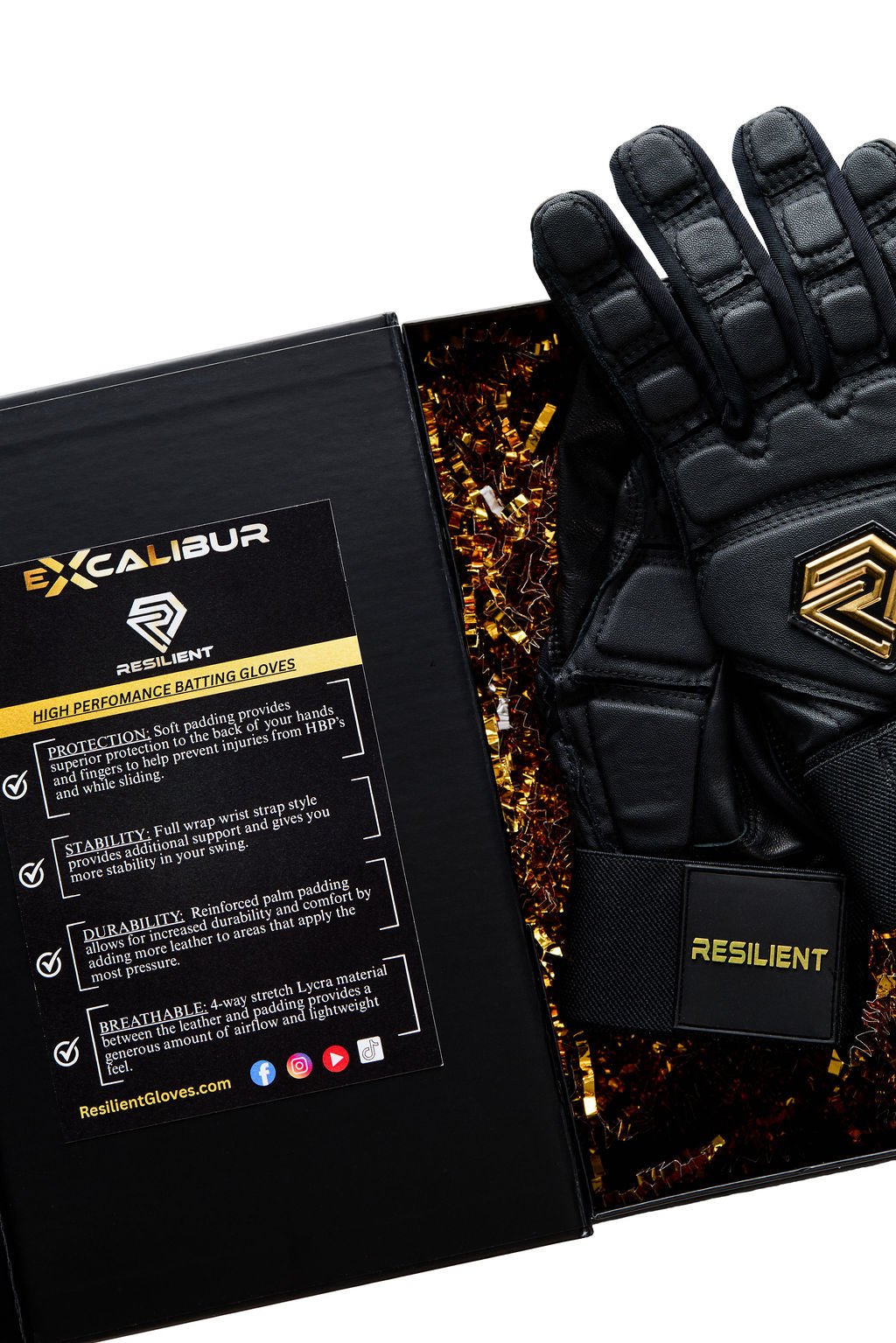 Excalibur Fastpitch Batting gloves - Black and Gold - Resilient SFBL